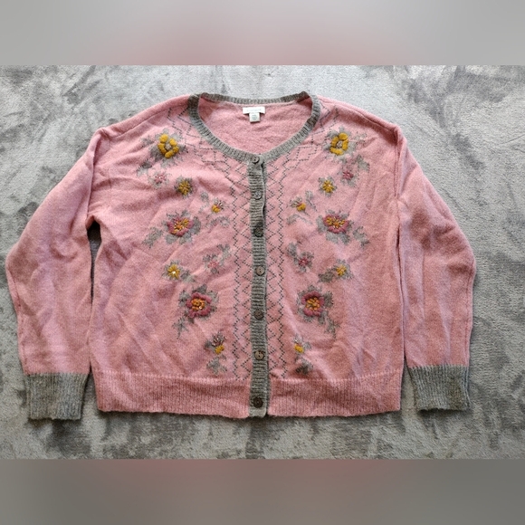 Sundance Ellie Bloom Pink, Mauve, Yellow Gray Embrd Sequins Beaded LS Sz PXL - Picture 1 of 10